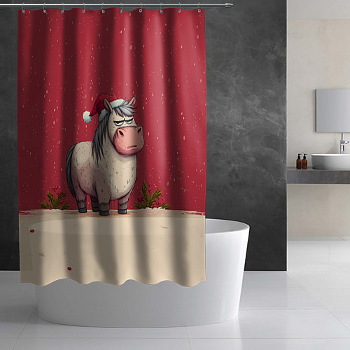 Шторка для ванной Новогодняя лошадка с прищуренным взглядом / 3D-принт – фото 2
