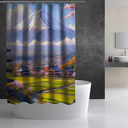 Шторка для душа Сакура у подножия Фудзиямы, цвет: 3D-принт — фото 2