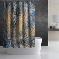 Шторка для душа Синие перья с самоцветами, цвет: 3D-принт — фото 2