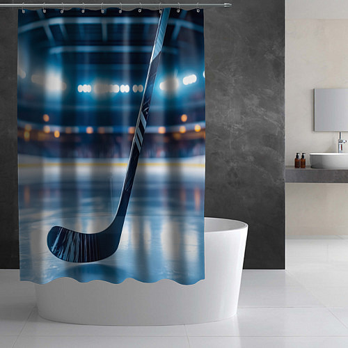 Шторка для ванной Хоккейная клюшка на льду арены / 3D-принт – фото 2