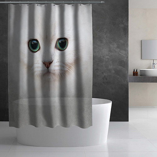 Шторка для ванной Белый котик / 3D-принт – фото 2