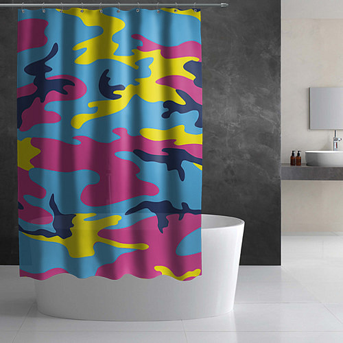 Шторка для ванной Камуфляж: голубой/розовый/желтый / 3D-принт – фото 2