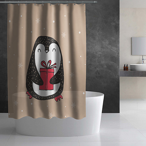 Шторка для ванной Пингвин с подарком / 3D-принт – фото 2