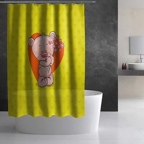 Шторка для ванной Мишка с цветочками / 3D-принт – фото 2