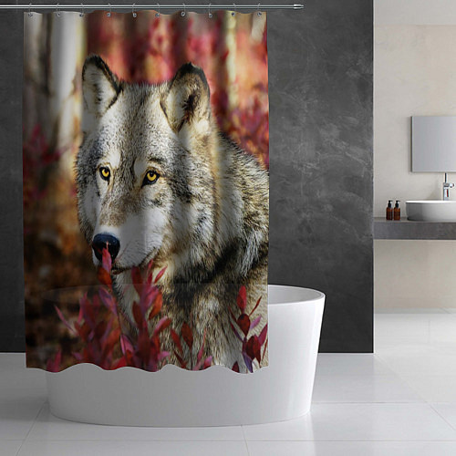 Шторка для ванной Волк в кустах / 3D-принт – фото 2