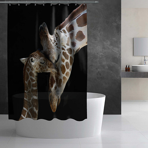 Шторка для ванной Жирафы - мама и малыш / 3D-принт – фото 2