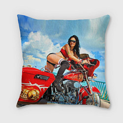 Подушка квадратная Sexy girl on red bike, цвет: 3D-принт