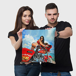 Подушка квадратная Sexy girl on red bike, цвет: 3D-принт — фото 2