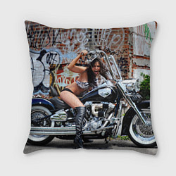 Подушка квадратная Sexy biker girl, цвет: 3D-принт