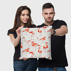 Подушка квадратная Оранжевые фламинго, цвет: 3D-принт — фото 2