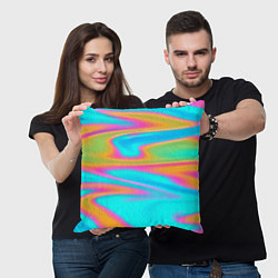 Подушка квадратная Разводы радужные, цвет: 3D-принт — фото 2