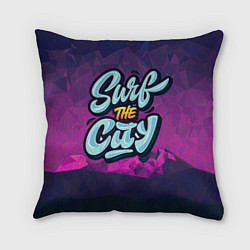 Подушка квадратная Surf the City Purple, цвет: 3D-принт