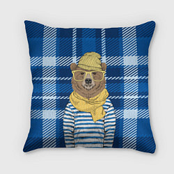 Подушка квадратная Медведь-хипстер, цвет: 3D-принт