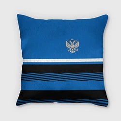Подушка квадратная Герб РФ: Голубой стиль, цвет: 3D-принт