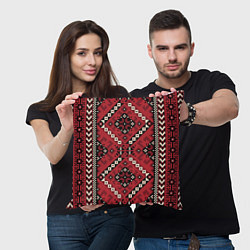 Подушка квадратная Славянский орнамент: красный, цвет: 3D-принт — фото 2
