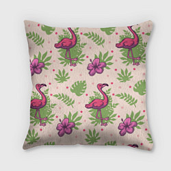 Подушка квадратная Цветочные фламинго, цвет: 3D-принт