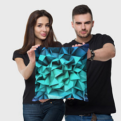 Подушка квадратная Бирюзовые грани, цвет: 3D-принт — фото 2