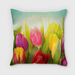 Подушка квадратная Цветущие тюльпаны, цвет: 3D-принт