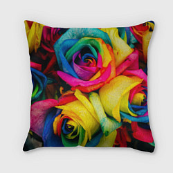 Подушка квадратная Разноцветные розы, цвет: 3D-принт
