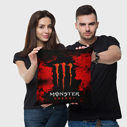 Подушка квадратная Red grunge monster energy, цвет: 3D-принт — фото 2
