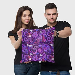 Подушка квадратная Фиолетовый этнический дудлинг, цвет: 3D-принт — фото 2