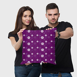 Подушка квадратная Узор цветы на фиолетовом фоне, цвет: 3D-принт — фото 2