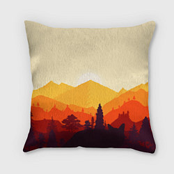Подушка квадратная Горы закат пейзаж лиса арт, цвет: 3D-принт