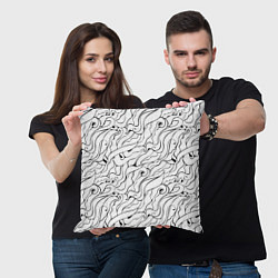 Подушка квадратная Черно-белые узоры, цвет: 3D-принт — фото 2