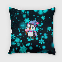 Подушка квадратная Новогодний пингвин, цвет: 3D-принт