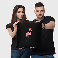 Подушка квадратная Новогодний Фламинго, цвет: 3D-принт — фото 2