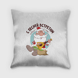 Подушка квадратная Дед Мороз с балалайкой, цвет: 3D-принт