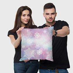 Подушка квадратная Снежинки, цвет: 3D-принт — фото 2