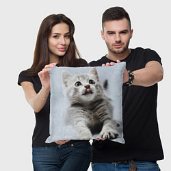 Подушка квадратная Серый котенок, цвет: 3D-принт — фото 2