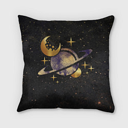 Подушка квадратная Сатурн, луна, спутник и звезды, цвет: 3D-принт