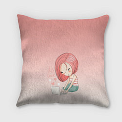 Подушка квадратная Влюбленная девушка ноутбук