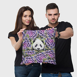 Подушка квадратная Панда среди цветов, цвет: 3D-принт — фото 2