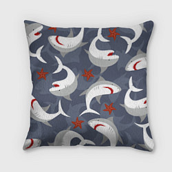 Подушка квадратная Акулы, цвет: 3D-принт