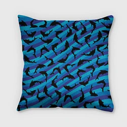 Подушка квадратная Черные акулы паттерн, цвет: 3D-принт