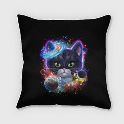 Подушка квадратная Космический котик и планеты, цвет: 3D-принт