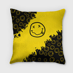 Подушка квадратная Nirvana Smile Нирвана Рваный Паттерн, цвет: 3D-принт