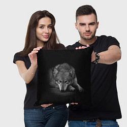 Подушка квадратная Волк, на черном фоне, цвет: 3D-принт — фото 2