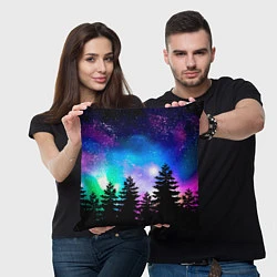 Подушка квадратная Космический лес, елки и звезды, цвет: 3D-принт — фото 2