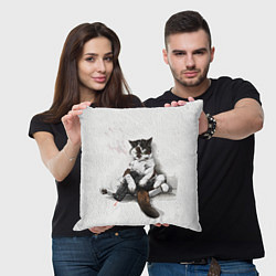 Подушка квадратная Котик с пистолетом на стене мем, цвет: 3D-принт — фото 2