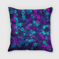 Подушка квадратная Неоновые снежинки, цвет: 3D-принт