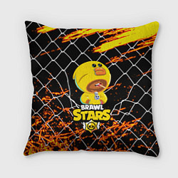 Подушка квадратная BRAWL STARS SALLY LEON возле забора, цвет: 3D-принт