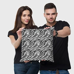 Подушка квадратная Чёрно-Белые полоски Зебры, цвет: 3D-принт — фото 2