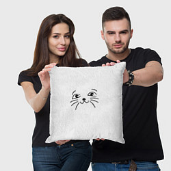 Подушка квадратная Милый котик на белом, цвет: 3D-принт — фото 2