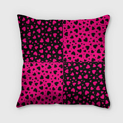 Подушка квадратная Черно-Розовые сердца, цвет: 3D-принт