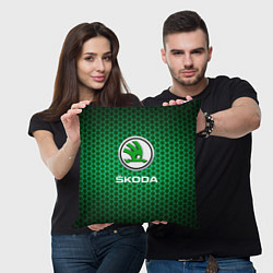 Подушка квадратная Skoda - Неоновые соты, цвет: 3D-принт — фото 2