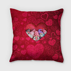 Подушка квадратная Гномы в красном сердце, цвет: 3D-принт